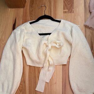 Cream Knit Tie-Front Sweater